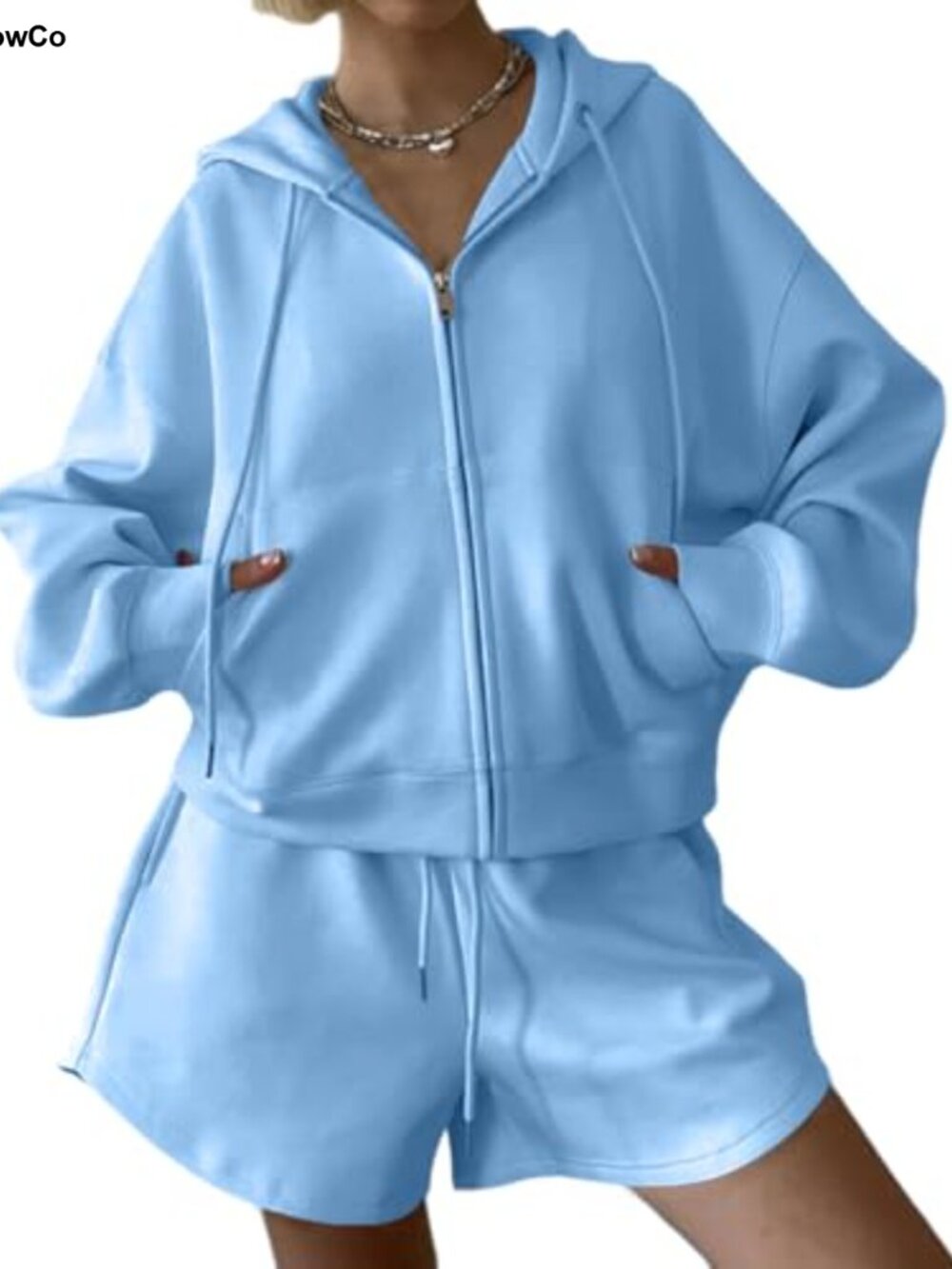 Womens 2 Piece Lounge Set Zip Up Hoodie Sweatshirt Drawstring Shorts Sweat Set